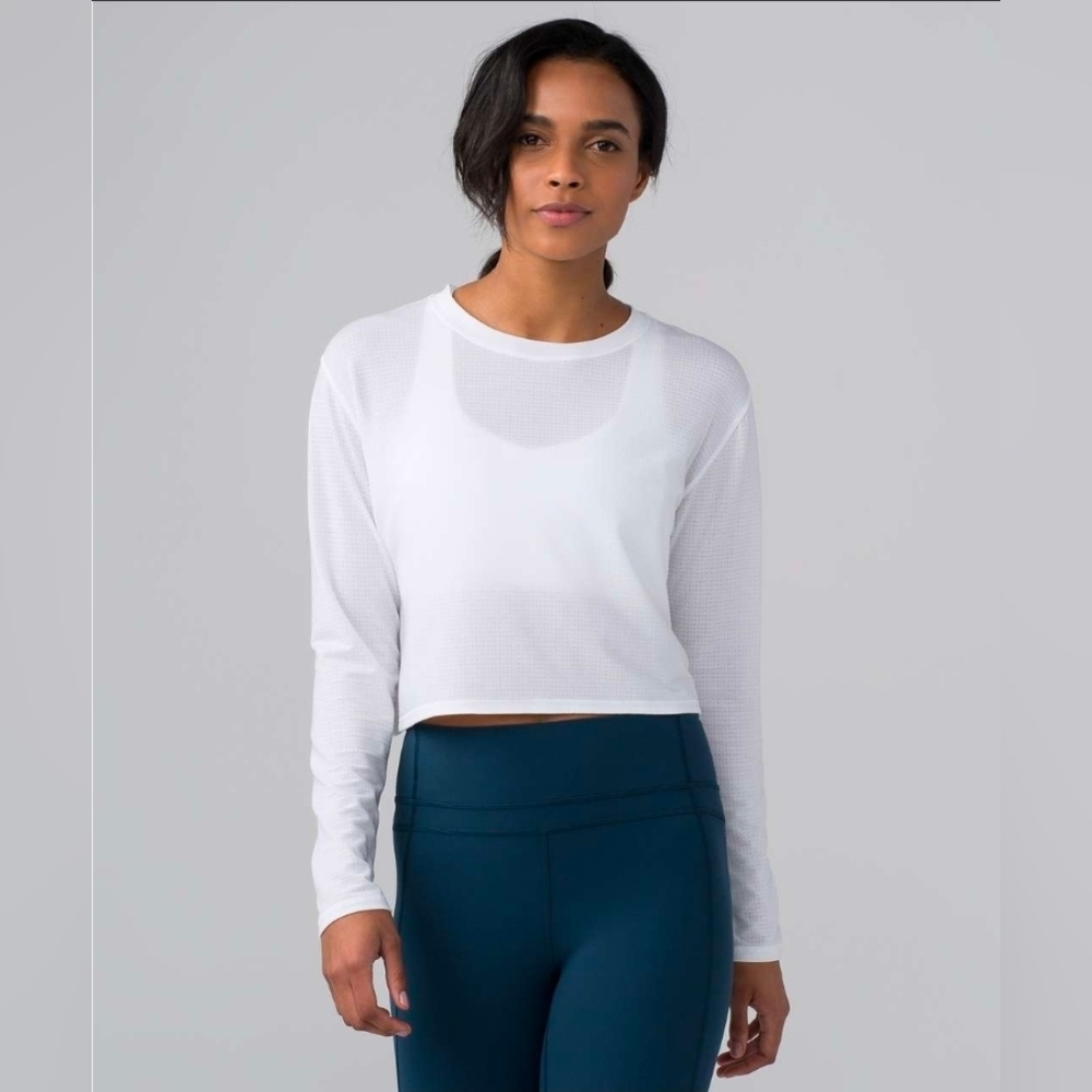 Lululemon Pushing Limits Long Sleeve Heathered White No Sz Tag M/L ??